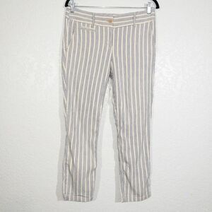 Loft Cream & Blue Stripe Marisa Linen Blend‎ Crop Pants Size 4